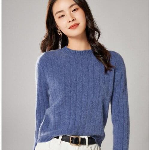 Round neck cashmere ladies wool sweater solid color knitted pullover long-sleeved bottoming sweater 2021 fall/winter pullover