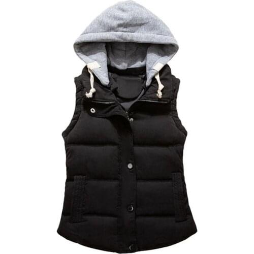Harajuku Women Autumn Winter Color Block Sleeveless Hooded Waistcoat Warm Thick Vest Coat wholesale dropshipping