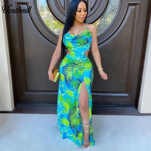 Floral Print Long Dress Boho Summer Vestidos Split Off Shoulder Ladies Back Lace Up Maxi Dresses Casual Female New Vestido