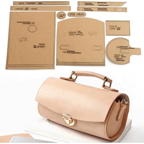 1Set Of Leather Craft Fashion Shoulder Bags Crossbody Bag Drum Bag Sewing Pattern Hard Acrylic and Kraft Paper Stencil Template