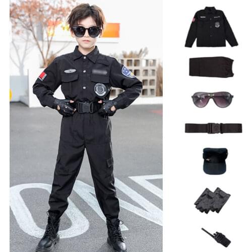 110-160cm Boys Halloween Children Policeman Cosplay Costumes Kids Boy Police Uniform Carnival Party Army Policemen Clothing Sets