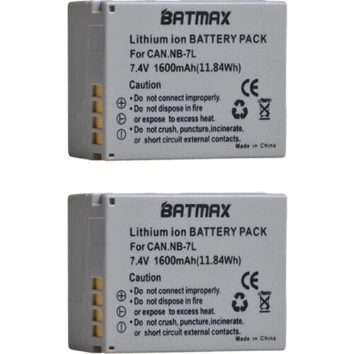 2X 1600mAh NB-7L NB7L NB 7L Battery Akku for Canon PowerShot G10 G11 G12 SX30IS Cameras