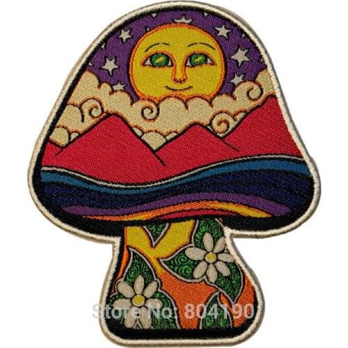 3.5" Sun Moon Mushroom Hippie Logo Music Band Embroidered IRON ON Patch Rock Punk Heavy Metal embroidery