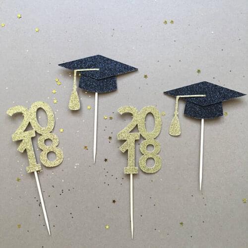 GLITTER Congratulations graduation 2018 cupcake toppers wedding birthday party decoration doughnut food treat fruit picks