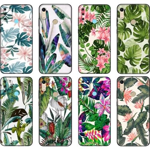 Black tpu Case For Honor 8a Prime 8s 9 10X Lite 9A 9C 9X Premium Pro 9S Case Cover Tropical Green Leaves Floral