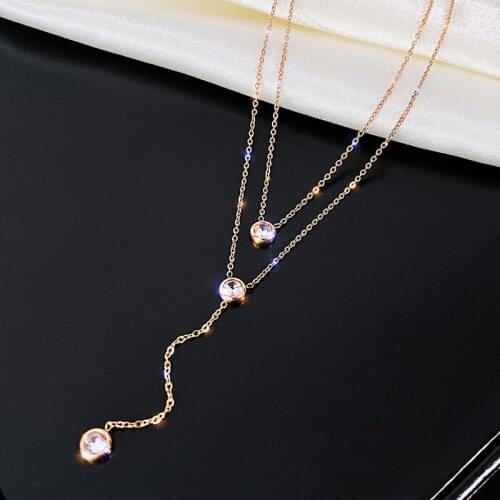 Double Layer Titanium Steel Necklace for Women Fashion Zircon Clavicle Chain Female Trendy Jewelry Delicate Luxurious Accessory