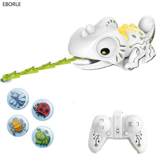 EBORUI RC Robotic Chameleon Toy 777-618 with Multi Colored LED Lights and Bug Catching Action RC Robot Hungry Chameleon Pet Toy