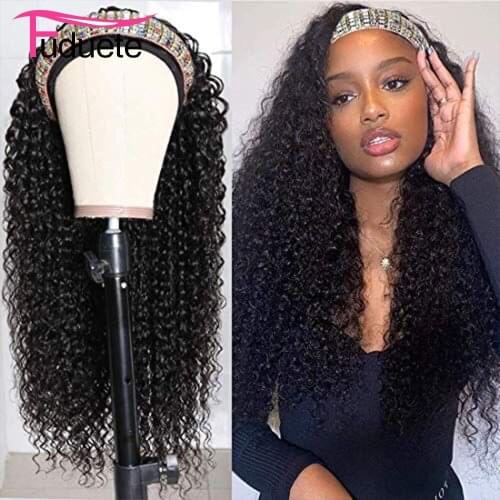 Fuduete Headband Wig Human Hair Curly Wig Indian 200% Density Remy Hair Headband Wigs For Black Women