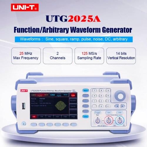 Function/Arbitrary Waveform Generator UNI-T UTG2025A equivalent 2 channel independent output 125MS/s 14-bit vertical resolution