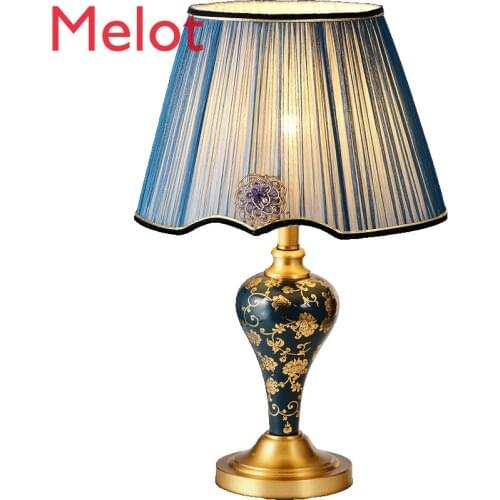 European-Style Copper Gold Outline Ceramics Table Lamp Luxury French Bedroom Bedside Lamp Study Lamp