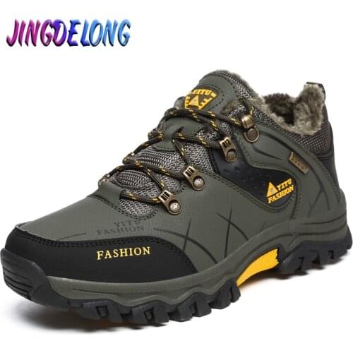 Classic Winter Mens Snow Boots Plush Warm Mens Ankle Boots Outdoor Non-slip Male Hiking Boots Waterproof Leather Sneakers 39-47