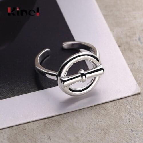 Kinel 100% Genuine Silver 925 Jewelry A Word Round Shape Finger Rings for Women Retro Christmas Gift
