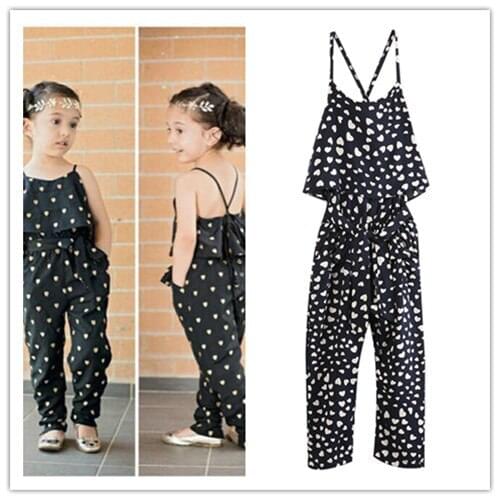 Citgeett Summer Shorts Girl Clothes Kids Girls Harness Heart-shaped +Belt 2 Piece Clothing Set Kids Summer Jumpsuit Clothes