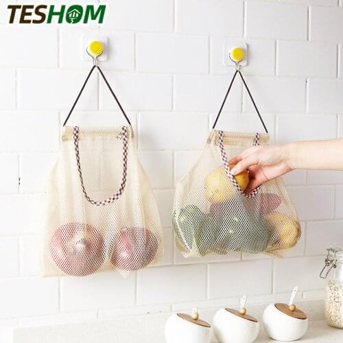 Reusable Mesh Fruit Vegetable Bags Washable Eco-Friendly Bags Home Kitchen Storage Net Bag Portable Shopping