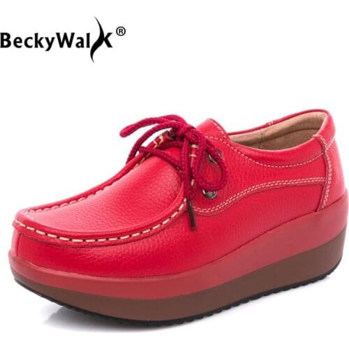 Women Shoes Autumn Winter Cow Genuine Leather Flat Platform Shoes Woman Slip On Female Loafers Women Sneakers Moccasins WSH3355