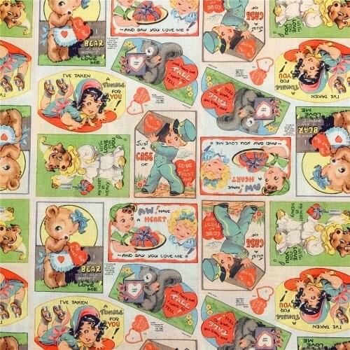 Cartoon Postman Bear Baby Print 100% Cotton Fabric for Girl Clothes Hometextile Cushion Cover Backpacks DIY