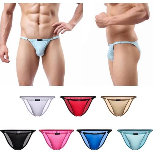 Mens Ice Silk Low Rise Briefs Underwear String Bikini Adjustable