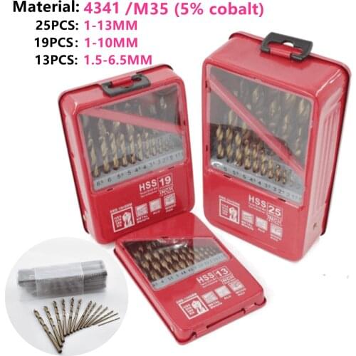 13/19/25pcs 1.0~13mm Hss Ti Coated Drill Bit Set For Metal Woodworking Drilling Power Tools Accessories In Iron Box