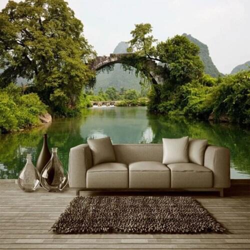 Custom Mural Wallpaper 3D Nature Landscape Small Bridge Flowing Water Fresco Living Room Study Background Wall Decor Wall Papers