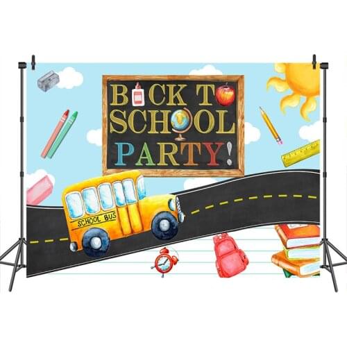 Back to School Party Photography Backdrop for Students School Bus Teacher Net Class Live Background Stationery banner for photo