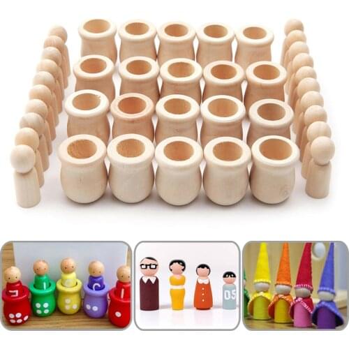New 20pcs Wooden Peg Dolls Unfinished Crafts DIY Paint Stain for Party Wedding Home Decor Wood Craft People Nesting