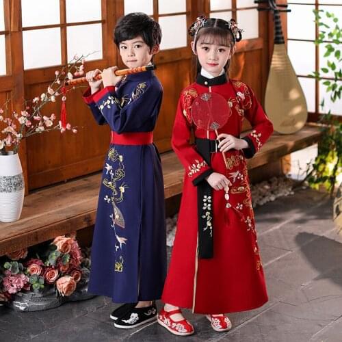2021 New Boys And Girls Hanfu Costume Children Cosplay Ancient Clothing Student Chinese Style Thin Spring Clothes Performance