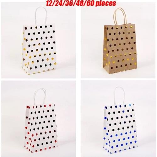 Wholesale Kraft Paper Bag with Handles White Dots Gift Packing Bags for Wedding Candy Boxes Christmas Party Supplies Handbags