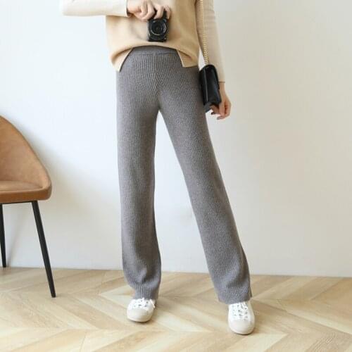 Autumn and winter new wool trousers knitted slim trousers solid color stretch wool trousers warm and thick 2020 new