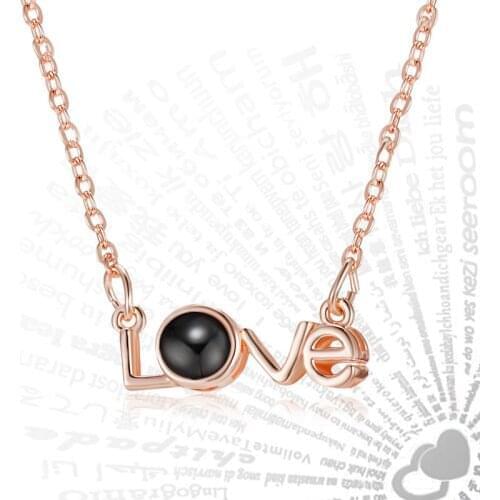 Valentine Gifts Projection 100 Language I Love You Necklace For Women Couple Heart Letter Pendant Clavicle Chain Memory Jewelry
