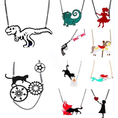 Necklaces Women Men Acrylic Party Fashion Punk New Cartoon Gifts Eye-Catching Night Club Hip Hop Flower Dinosaur