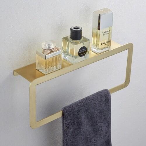 Bathroom Shelf 304 Stainless Steel Bath Shower Rack Brushed Gold Corner Shelf With Towel Bar Bath Hardware Wall Mounted 30/40cm