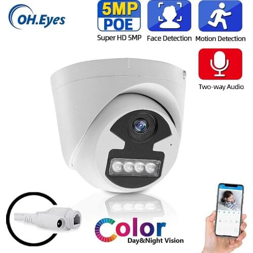 Onvif 5MP Full Color Two way Audio Camera Built-in MIC (-A) 40m LED distance 3.6mm Fixed lens Camera Dome Face Detection camera