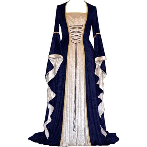 Popular Medieval Retro Court Princress Cosplay Costume Long Dress Elegant Witch Square Collar Masquerade Dress for Party