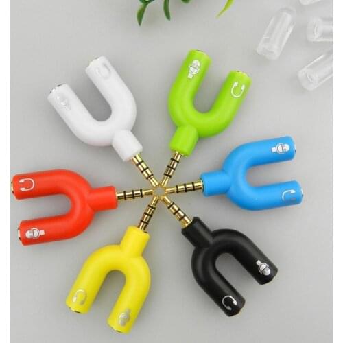 3.5mm Portable Earphone Microphone Audio Splitter Stereo Plug U Shape 1 to 2 Stereo Converter Adapter ForPhone MP3 MP4 Player