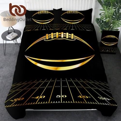 BeddingOutlet Luxury Bedding Set Microfiber Comforter Cover Gold American Football Bedclothes Queen Sports Bed Cover Set 3-Piece