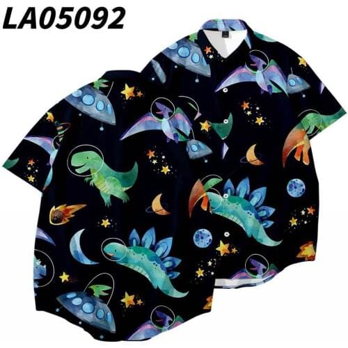Space Dinosaur Printed Casual Men Vintage Loose Beach Shirt New Hawaiian Short Sleeve Shirt Streetwear Oversize 6XL