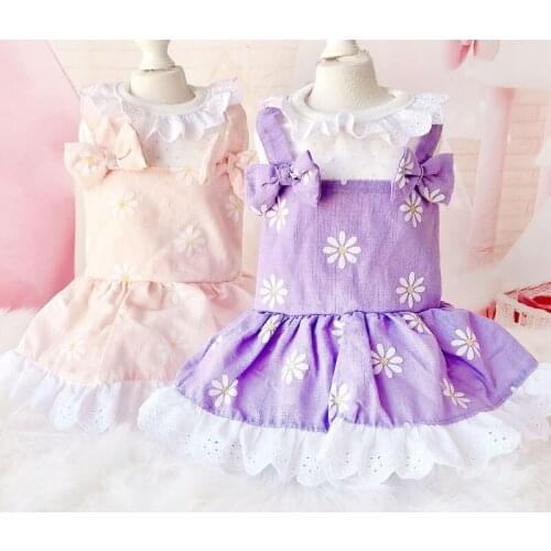 Pink Purple Night Dress Bowknot Straps Dog Print Girl Dresses For Small Dogs Chihuahua Sunflower Prom Dresses Quinceanera Robe L