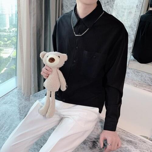 Solid Color Shirts Men Long Sleeve Loose Casual Shirt High Quality Business Social Party Streetwear Shirts Camisas Para Hombre