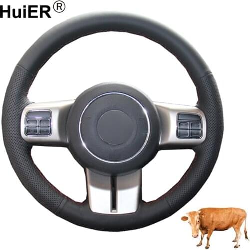 Hand Sewing Car Steering Wheel Cover Top Cow Leather Volant For Jeep Grand Cherokee 2011-2013 Compass Wrangler Patriot 2011-2016