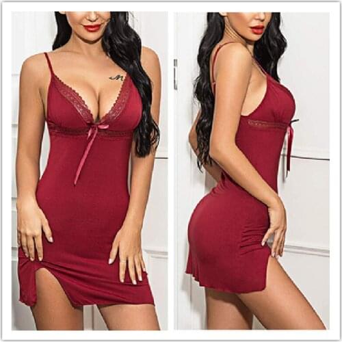 Sexy Lingerie Deep V Woman Nightgown Suspender Nightdress Low Bra Pajamas Direct Factory Sale XXL-S Red Black Green