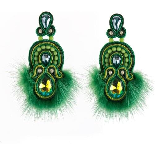 KpacoTa Fashion Soutache feather Earrings Jewelry for women Ethnic Style Handmade weave beaded large Dangle Earring purple green