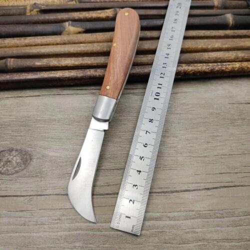 Stainless steel Solid Wood Handle Portable EDC Sickle Electrician Knife Folding Utility Tool Knife
