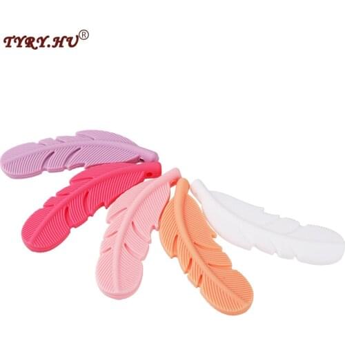 TYRY.HU 5PC Nursing Feather Pendant Beads for Jewelry Making BPA FREE Baby Teether Silicone Soother Chew Toys Teething Necklace