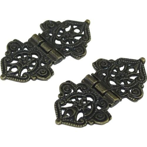2pcs 24*54mm Vintage Alloy Hollow Flower Metal Hinges DIY Box Use, Antique Furniture wooden Wine Box Door back Cabinet Hinges