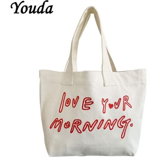 Youda 2021Small Canvas Bag Shopper Handbag for Women Designers Embroidery Pack Casual Tote Packs Shopping Female Shoulder Bags