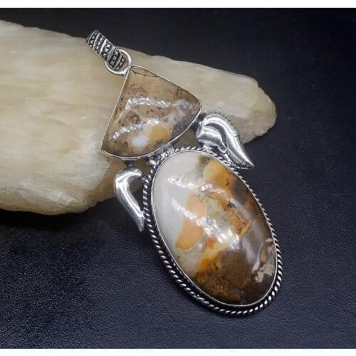 Gemstonefactory Jewelry Big Promotion 925 Silver Vintage Unique Ocean Jasper Women Ladies Gifts Necklace Pendant 1004