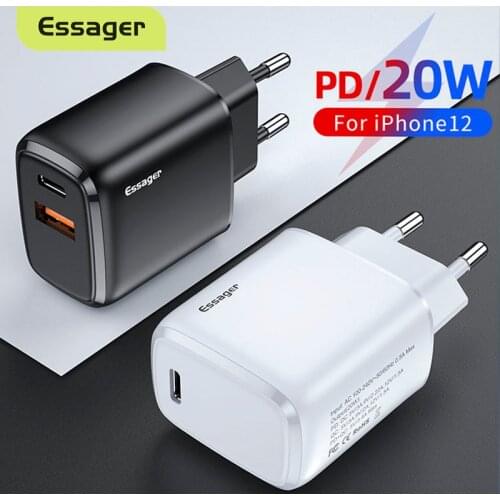 Essager Quick Charge PD QC 3.0 USB Type C 20W Fast Charger For iPhone 12 Pro Max USBC Fast Charging Travel Wall Charging Adapter