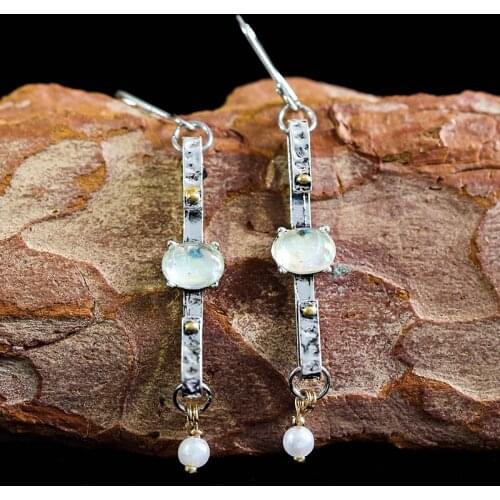 Vintage Pendientes Extra Long Opal Pearl Drop Earrings For Women Ethnic Handmade Thin Link Dangle Earrings Z4D400