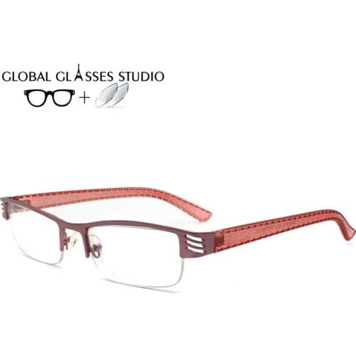 Women Metal Glasses Frame Eyewear Eyeglasses Reading Myopia Prescription Lens 1.56 Index A710 Pink
