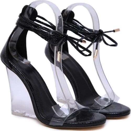 Women’s Sandals Sexy Ankle Strappy Heels 11.5cm Wedges Shoes For Women Crystal Heel Dress Party Pumps Womens Wedges High Heels